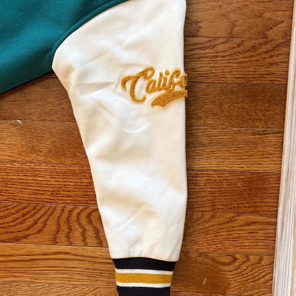Zara Navy, Green & White Colorblock Letterman Jacket - Picture 3 of 6
